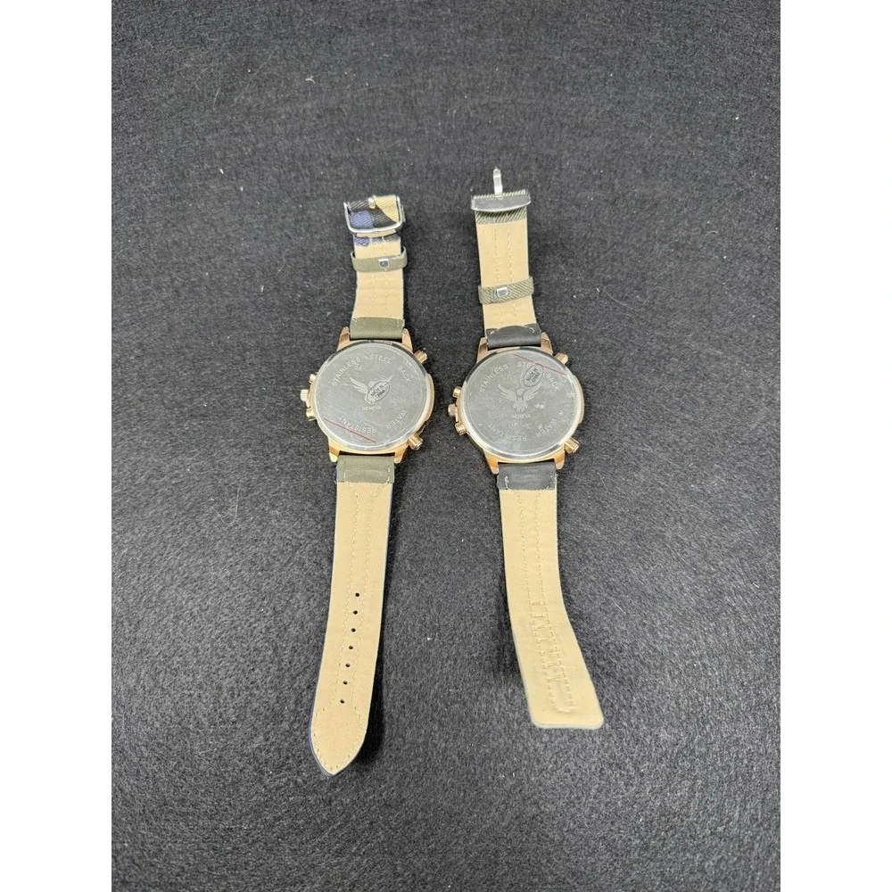 Lot of 2 Geneva Men's Oversized Military Style Watches Green Black Strap